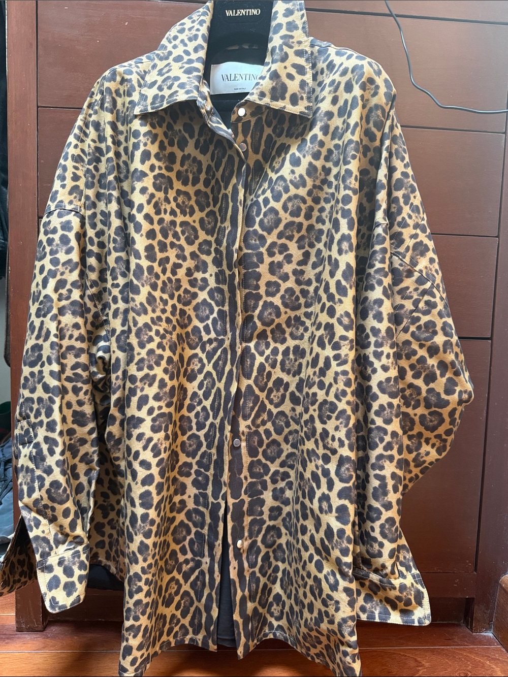 Valentino Leopard Print Button-Down Shirt Jacket in Brown and Black